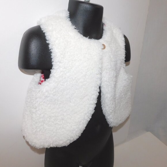 Gymboree Baby Girl 18-24 months White Sherpa Vest Holly Pattern Lined - Picture 5 of 8